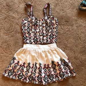 White two piece tribal skirt and crop top